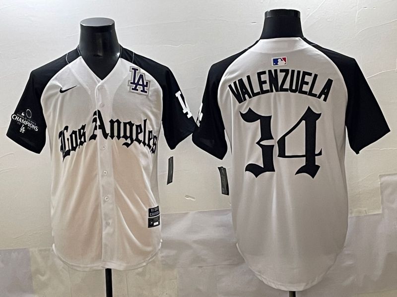 Men 2025 Los Angeles Dodgers #34 Valenzuela White black Five generations Joint Name Nike MLB Jersey style 52611